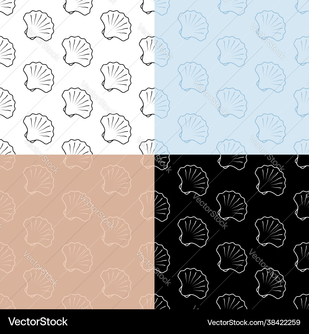Set seamless patterns with closed sea shell Set seamless patterns with closed sea shell vector image