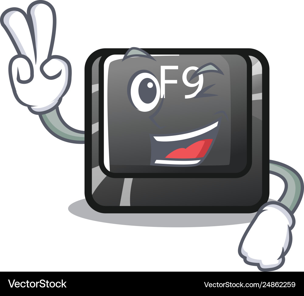 Two finger f9 button installed on cartoon keyboard vector image