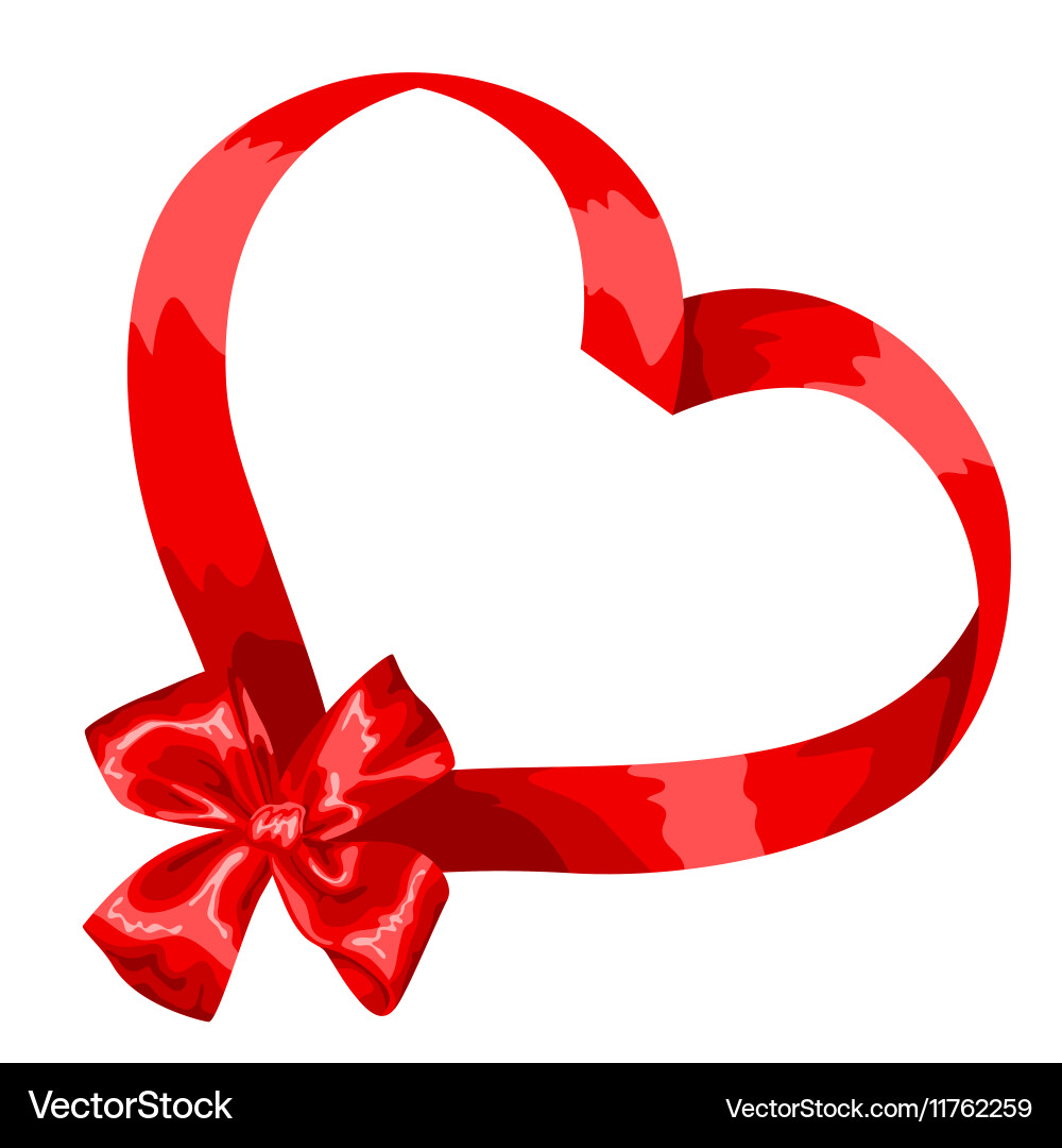 Valentine card with red satin bow and ribbon Vector Image