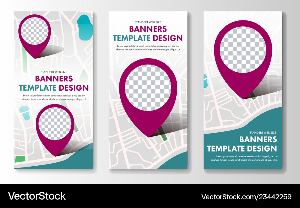 Vertical Web Banners with Map & Pointer Vector Image