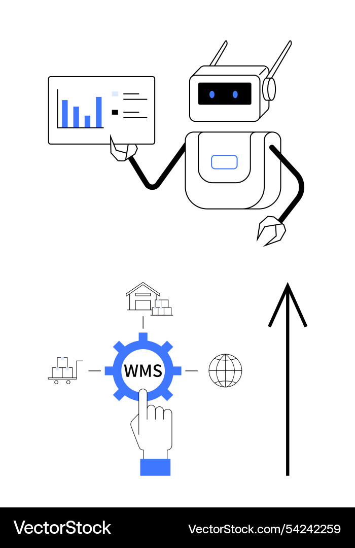 Warehouse management system robot analyzing data Warehouse management system robot analyzing data Vector Image