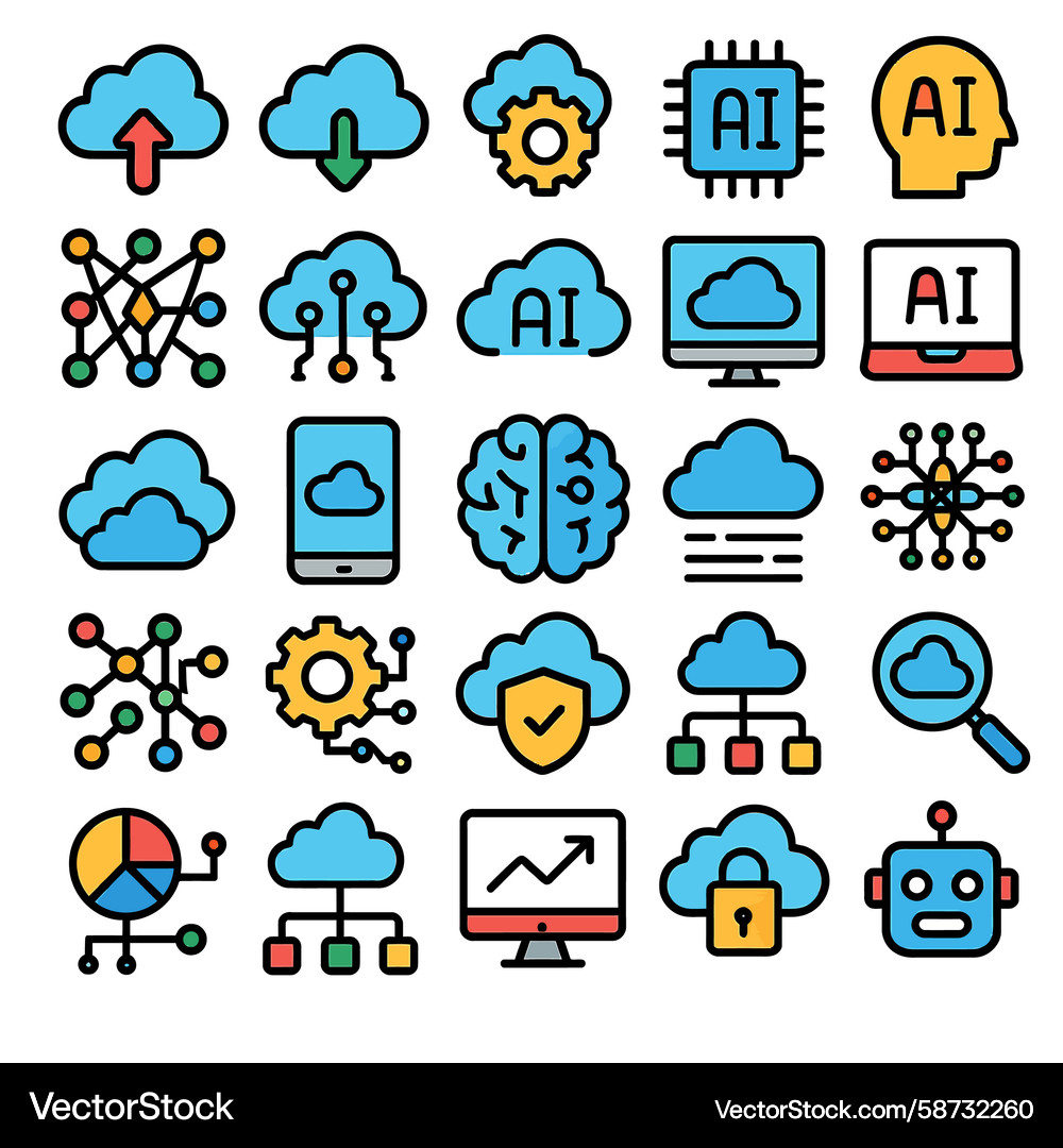 Ai cloud computing icons set Vector Image
