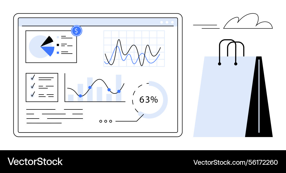 Data analytics dashboard with graphs and shopping Data analytics dashboard with graphs and shopping vector image