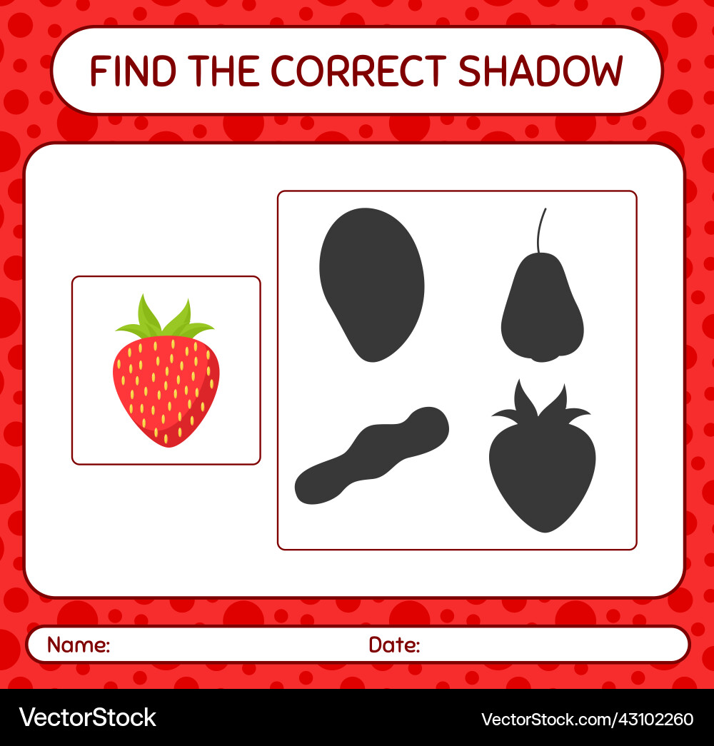 Find the correct shadows game with strawberry Vector Image