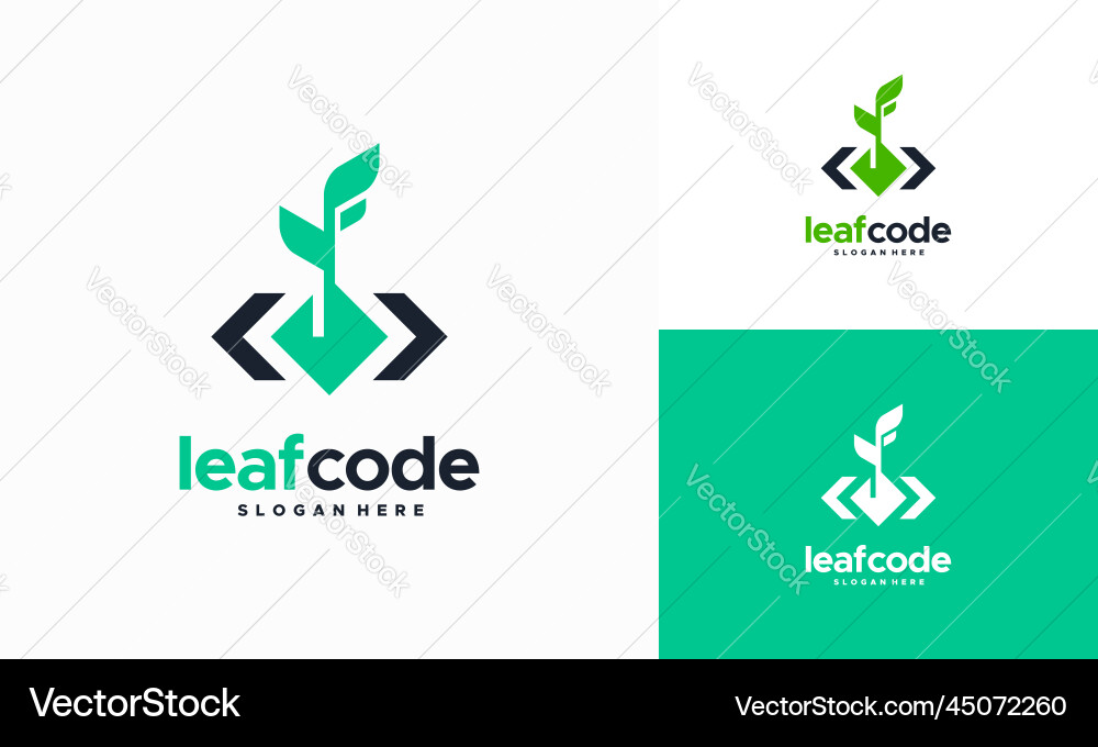 Green code leaf logo design programming Green code leaf logo design programming vector image