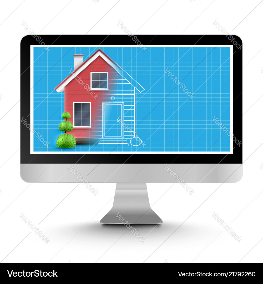 House Blueprint on Computer Screen vector image
