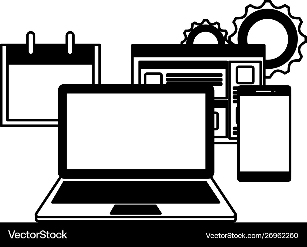 Laptop computer with webpage and smartphone Vector Image