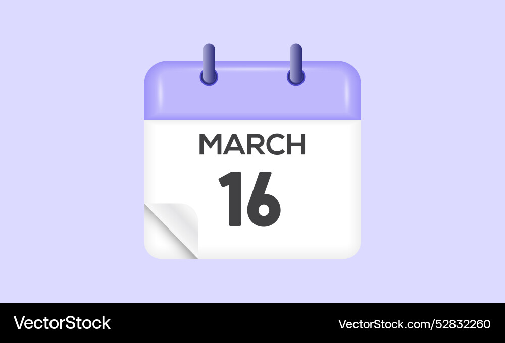 March 16 calendar and time planner daily Vector Image