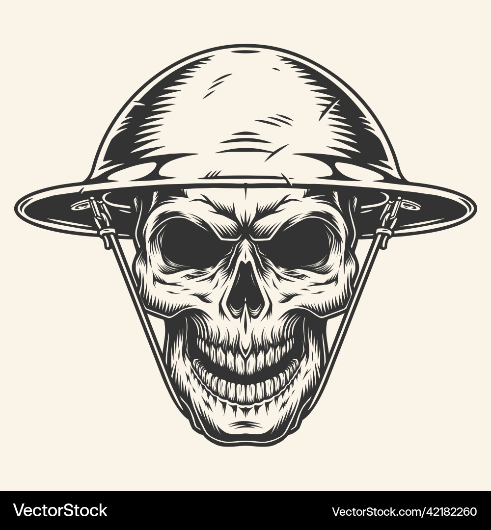 Military skull vintage sticker monochrome Military skull vintage sticker monochrome Vector Image