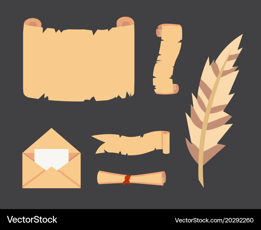 Old paper scroll set retro document script vektorbild