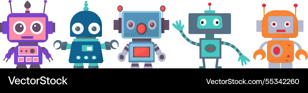 Robots androids set collection in doodle style Vector Image