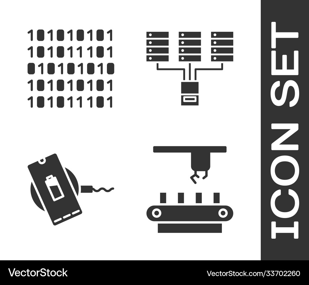 Set factory conveyor system belt binary code Set factory conveyor system belt binary code vector image