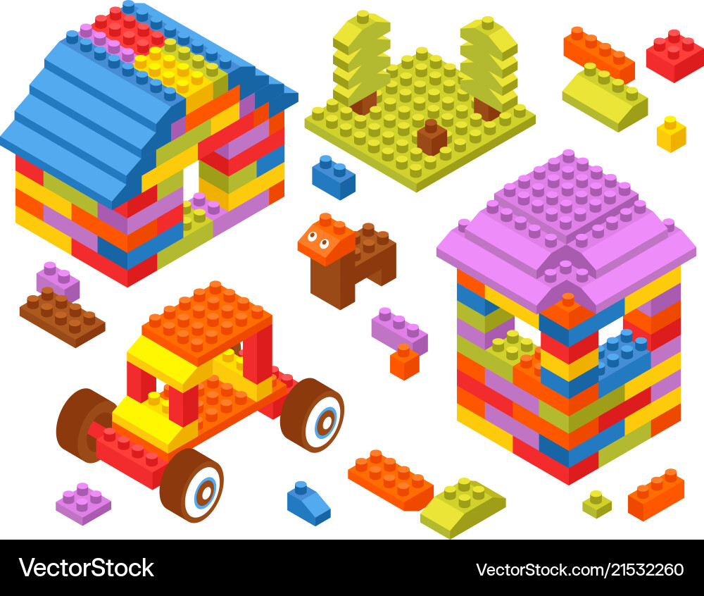 Toy constructor isometric blocks Toy constructor isometric blocks vector image