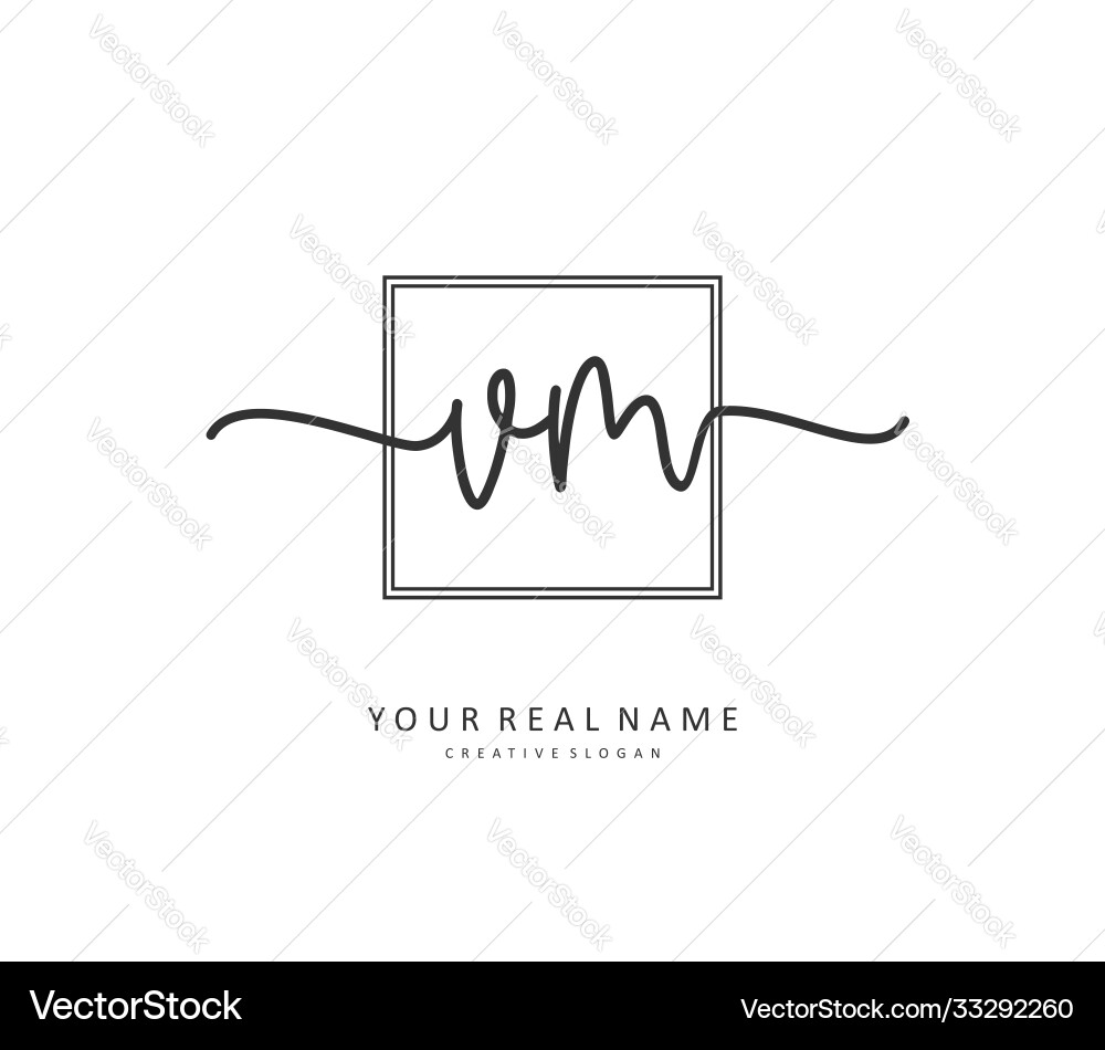 V m vm initial letter handwriting and signature Vector Image