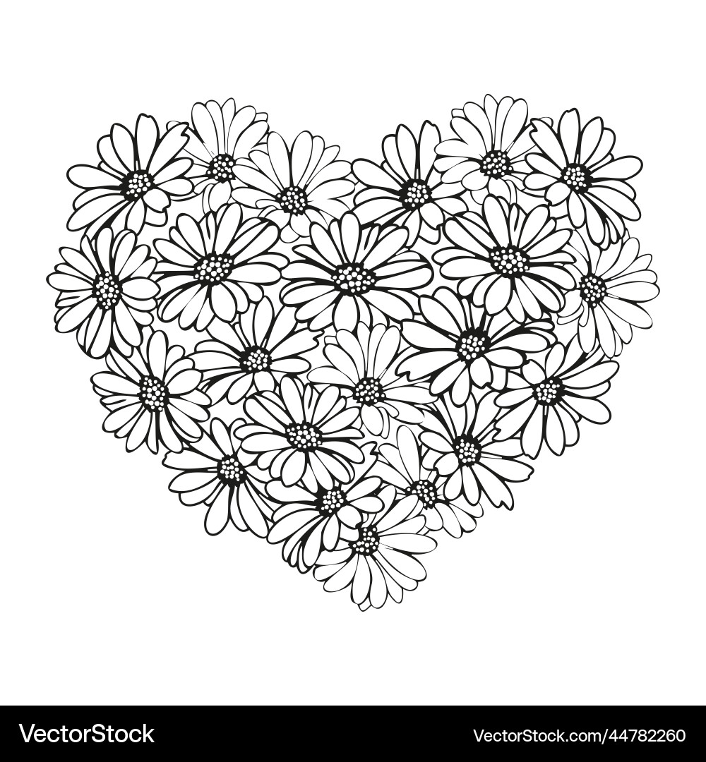 Valentines day floral heart frame with daisy Valentines day floral heart frame with daisy vector image