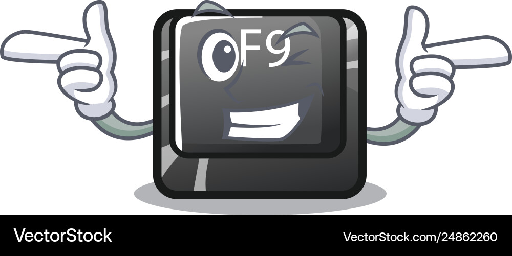 Wink f9 button installed on cartoon keyboard vector image