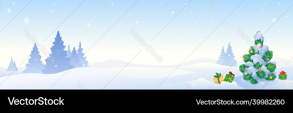 Winter Landscape with Christmas Tree Vector Image