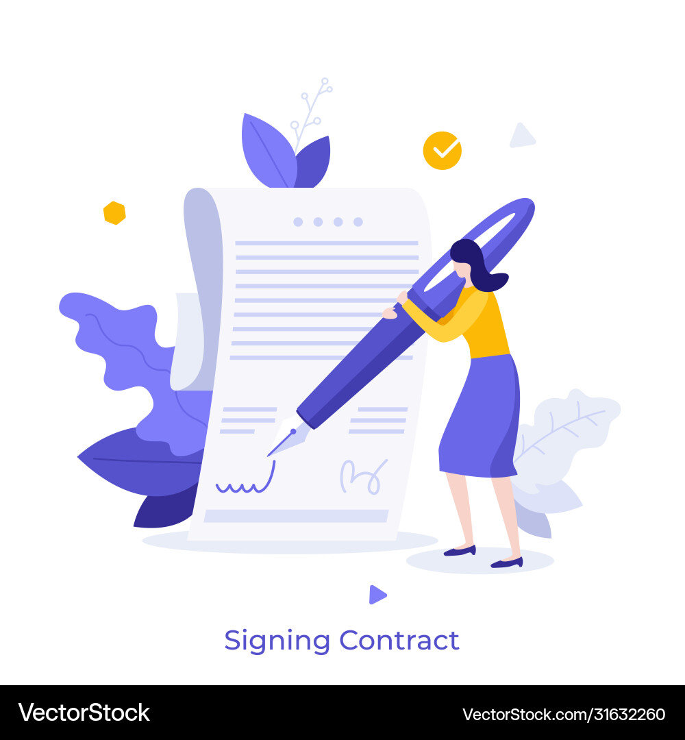 Woman Signing Contract Royalty Free Vector Image