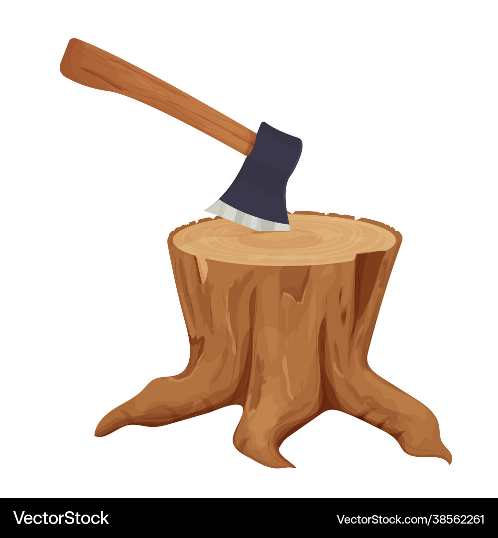 A tree stump with an axe stuck in cartoon style A tree stump with an axe stuck in cartoon style vector image