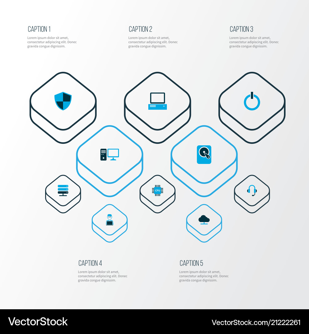 Computer icons colored set with start button hard Computer icons colored set with start button hard vector image