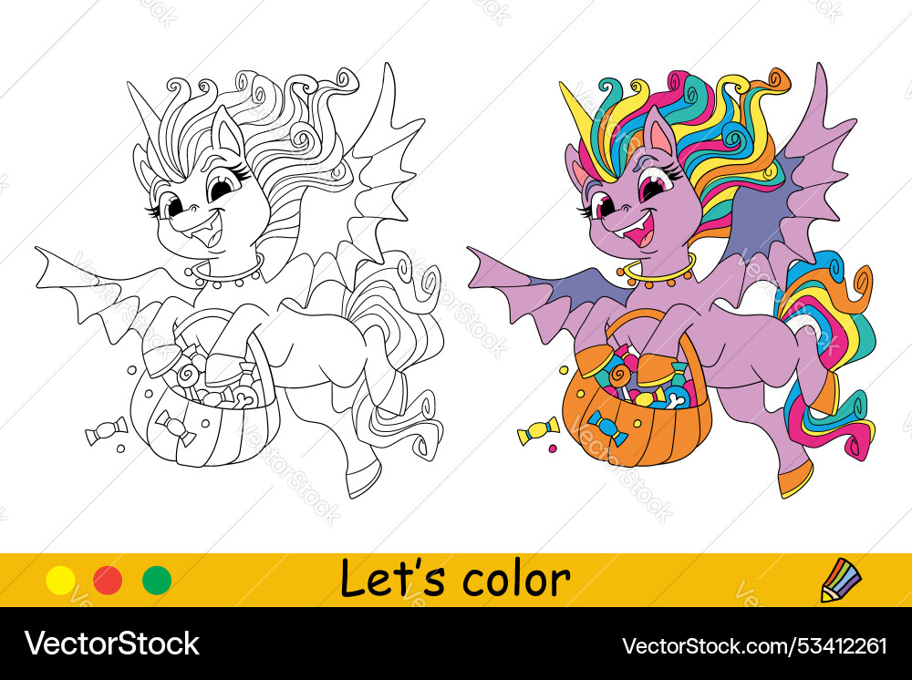 Cute unicorn bat halloween concept coloring Vector Image