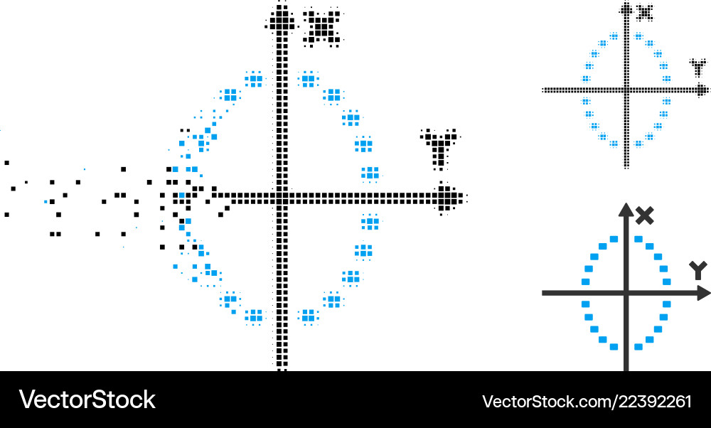 Destructed pixelated halftone dotted ellipse plot Destructed pixelated halftone dotted ellipse plot vector image