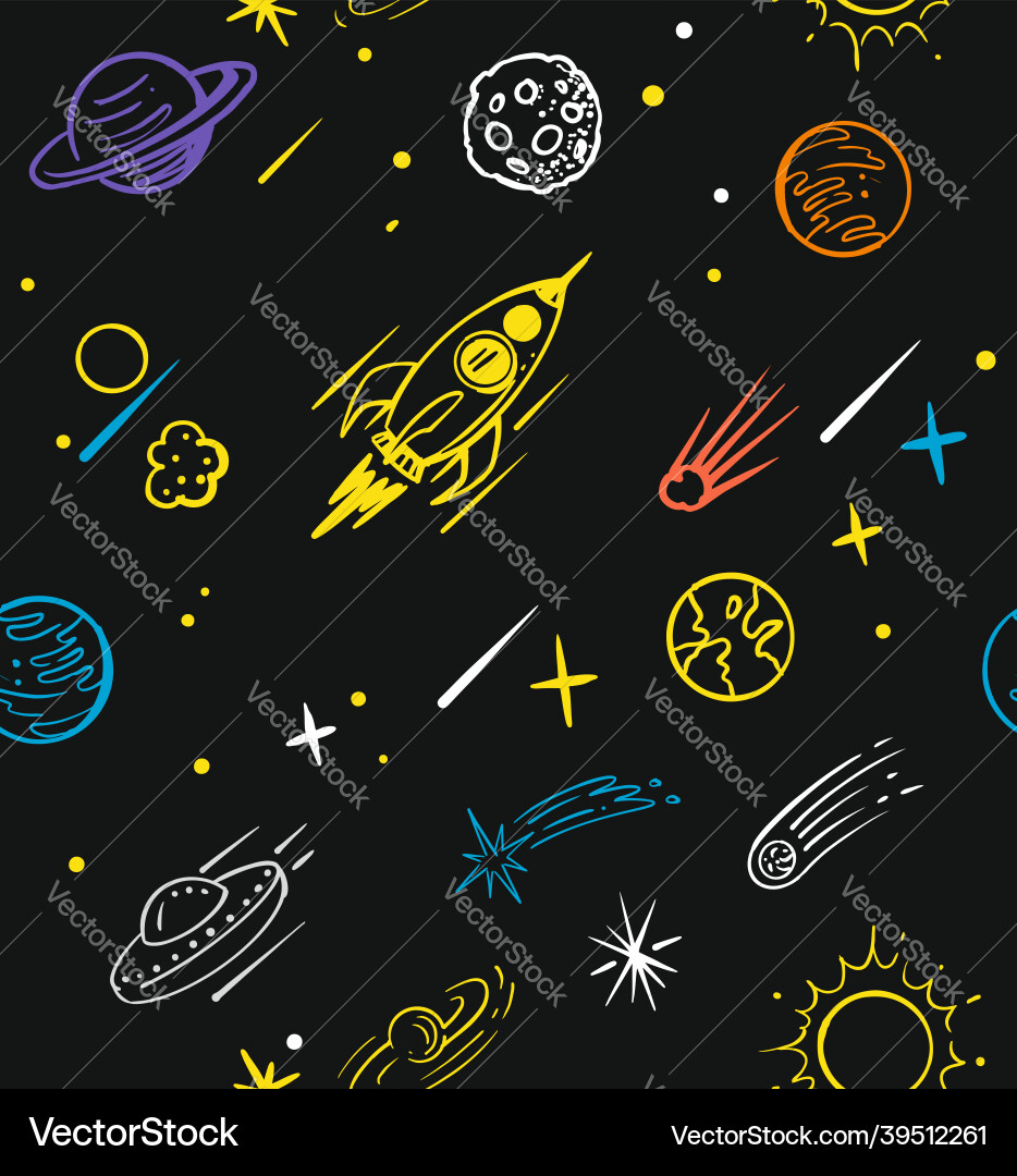Nahtloses Muster mit Rakete Doodle Raumskizze Nahtloses Muster mit Rakete Doodle Raumskizze vektorbild
