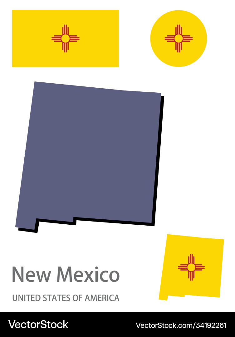 New Mexico Flag and Silhouette Vector Image