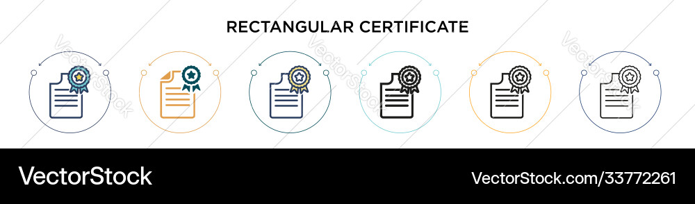 Rectangular certificate icon in filled thin line vector image