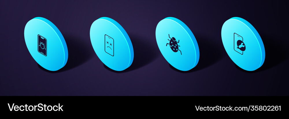 Set isometric mobile service system bug dead vector image