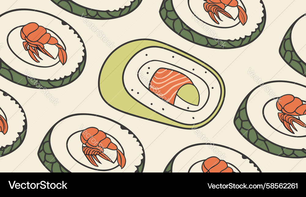 Sushi Roll Pattern - Seamless Repeat Vector Image
