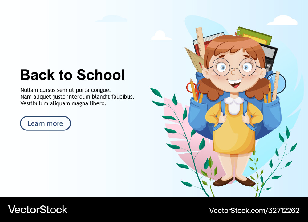 Back to school cute schoolgirl Back to school cute schoolgirl vector image
