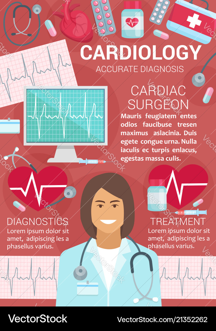 Cardiology cardiac surgeon diagnostics treatment Cardiology cardiac surgeon diagnostics treatment vector image