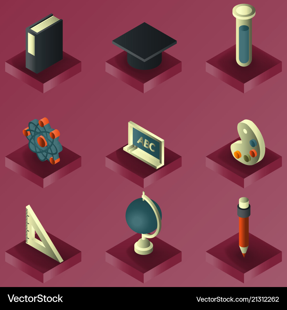Eucation color gradient isometric set Eucation color gradient isometric set vector image