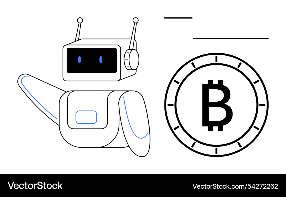 Friendly robot with bitcoin symbol Friendly robot with bitcoin symbol vector image