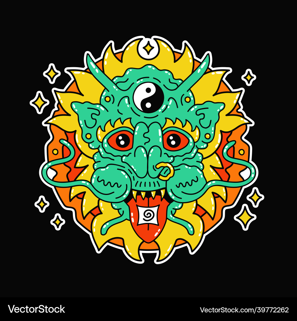 Funny psychedelic magic dragon with acid lsd mark vector image