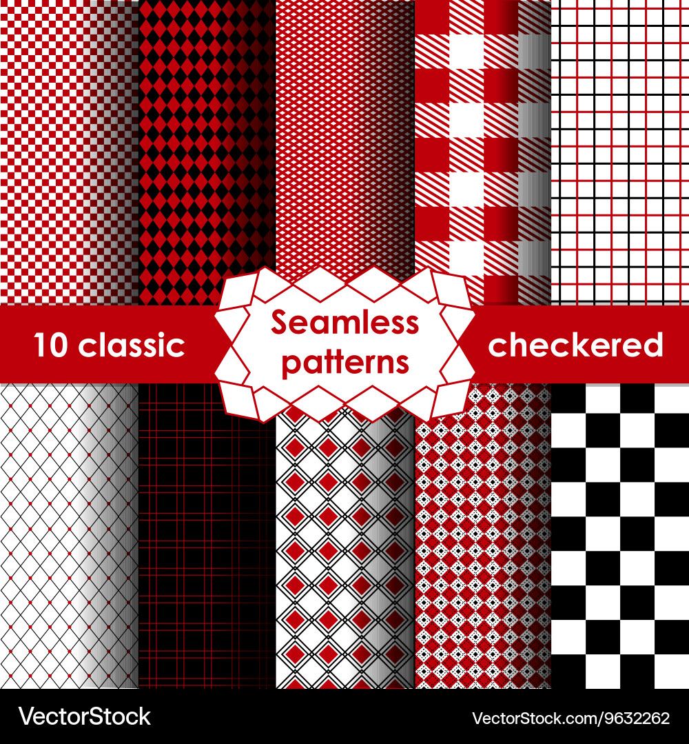 Set of checkered simple fabric seamless pattern vector image