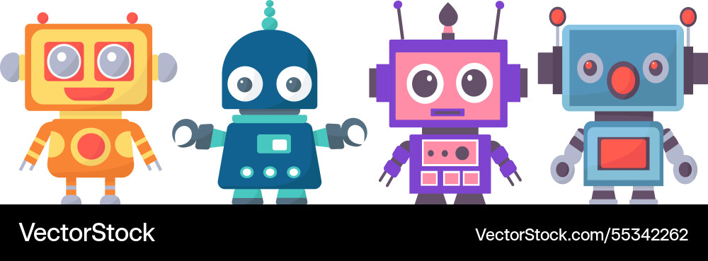 Set of robots androids on a white background vector image