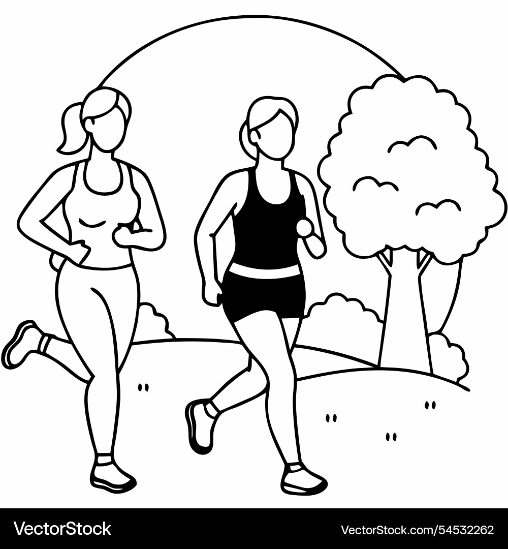 Two women jogging in park - fitness and outdoor Vector Image
