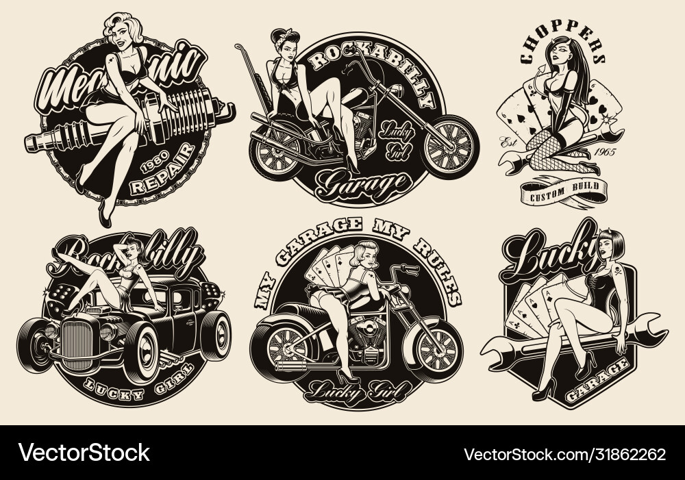 Vintage Pin-Up Girls Set Vector Image
