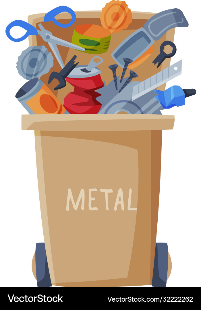 Waste sorting trash can with metal sorted garbage Waste sorting trash can with metal sorted garbage vector image