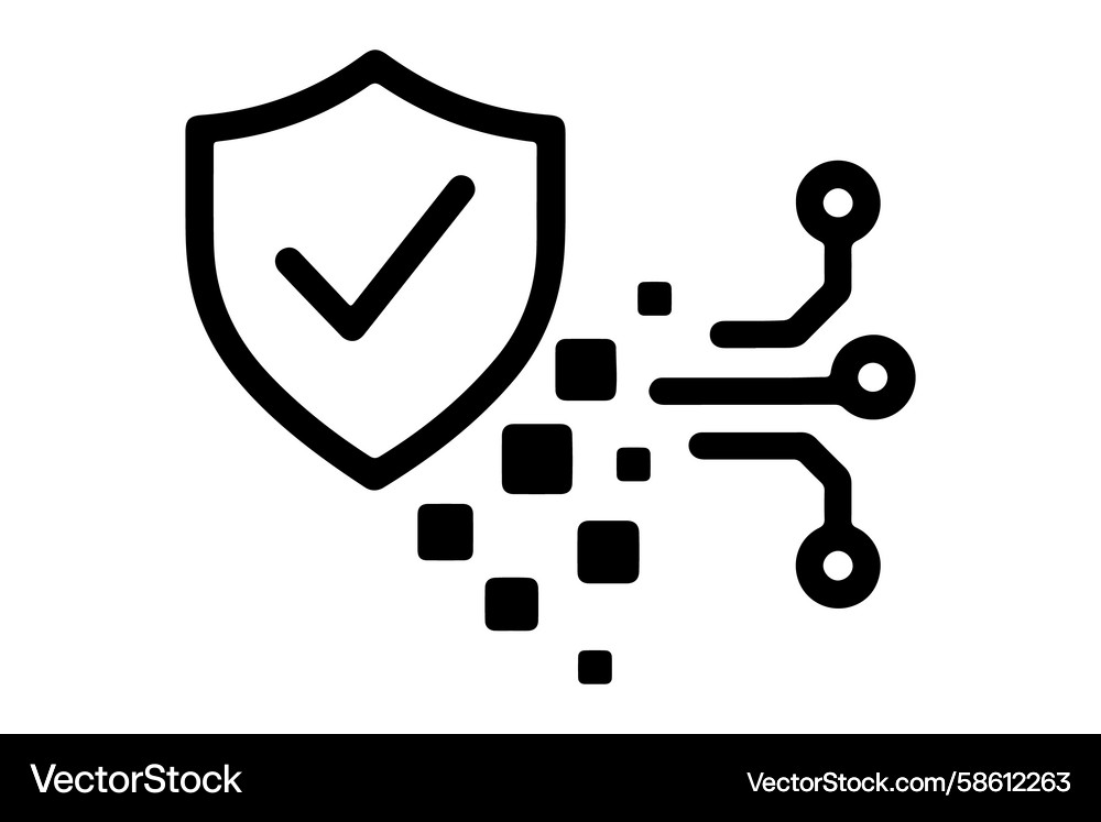A digital shield with checkmark protects data A digital shield with checkmark protects data Vector Image
