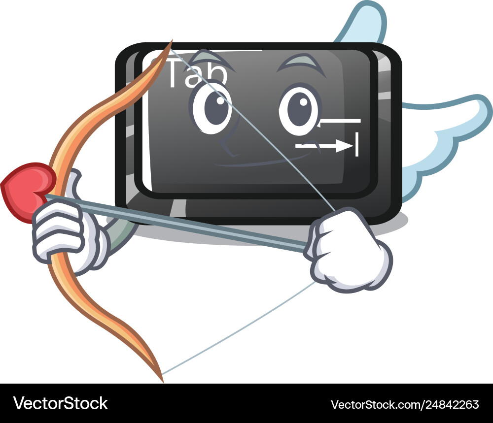 Cupid tab button installed on computer character Vector Image
