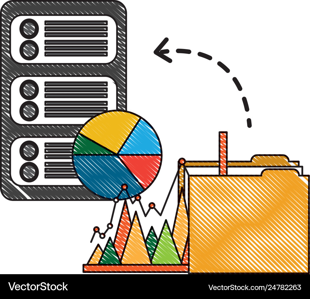 Database server folder file report pie chart Database server folder file report pie chart Vector Image