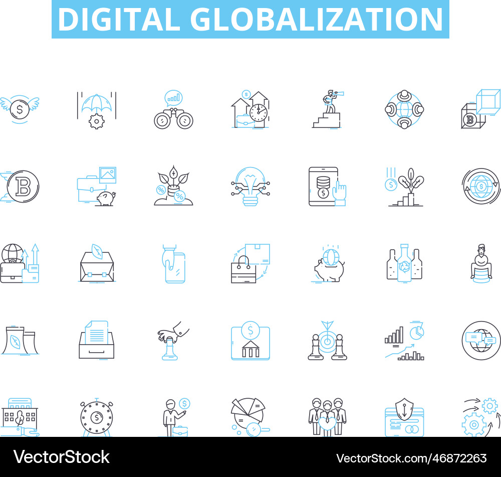 Digital globalization linear icons set Vector Image