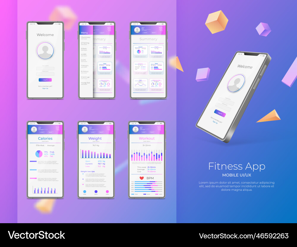 Fitness App UX UI Android vector image