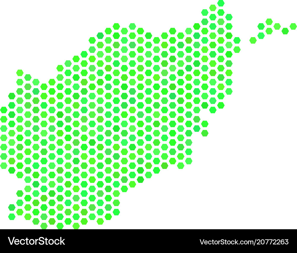 Green hexagon afghanistan map Green hexagon afghanistan map vector image