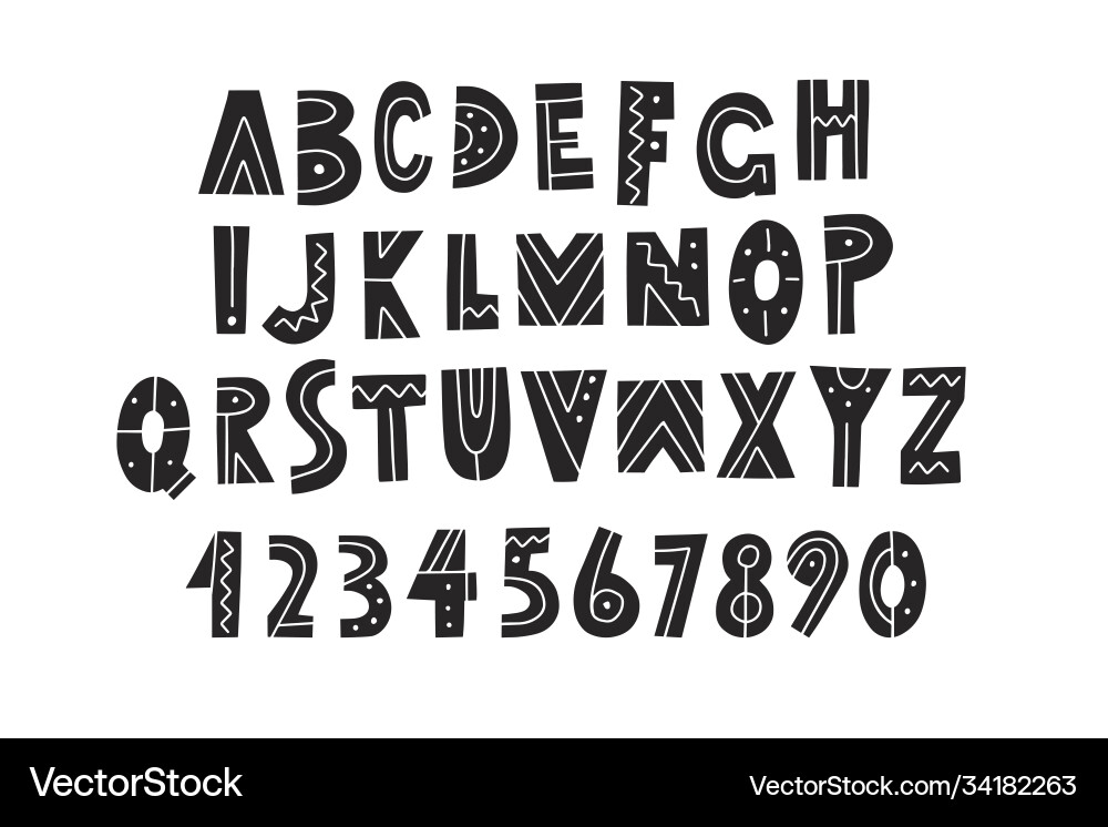 Hand drawn alphabet letters and numbers Vector Image