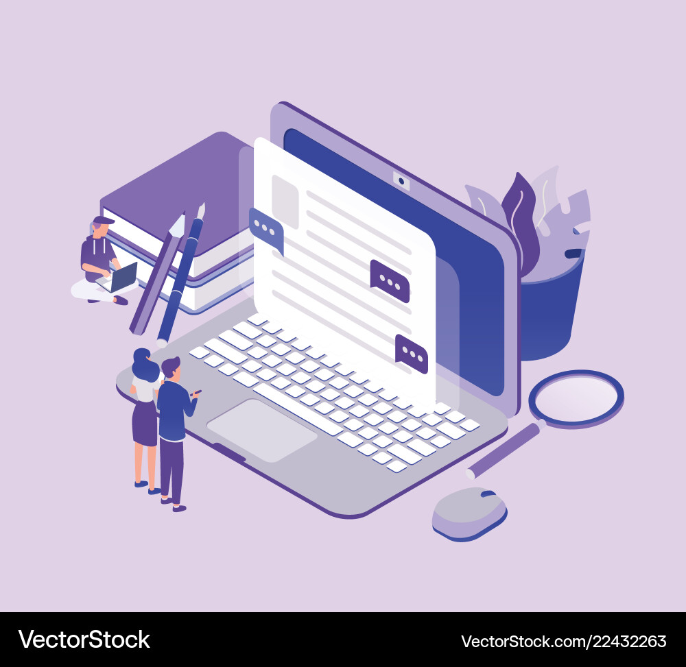 Kleine Menschen stehen vor riesigem Laptop Kleine Menschen stehen vor riesigem Laptop vektorbild
