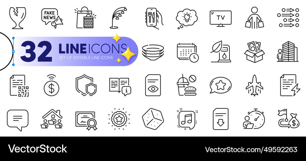 Outline set of timer certificate and order line Outline set of timer certificate and order line Vector Image